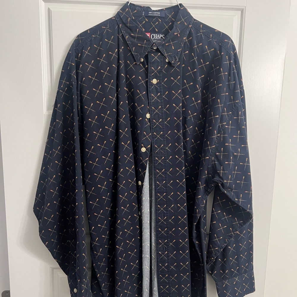 NWOT chaps Ralph Lauren oars print button down shirt XL